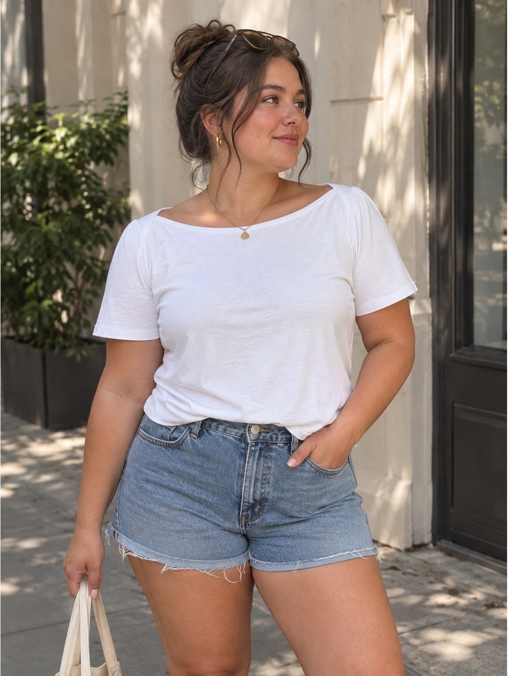 J.Crew Vintage Jersey Boatneck Puff Sleeve T-Shirt White Size L NWT